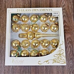 Vintage Victoria Collection Miniature 21 Gold Tone Glass Christmas Ornaments 